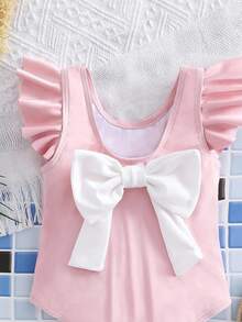 Emery Rose Kids Emery Rose Kids 少女夏季沙滩蝴蝶结装饰泳衣 少女泳装 少女泳衣 蝴蝶结泳衣 荷叶边泳衣 幼儿女童泳衣 - 淺粉色 - 查看 3