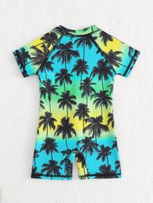 Bộ áo liền quần đi biển cổ tròn in hình cây cỏ cho bé trai - màu xanh lá - Xem 2