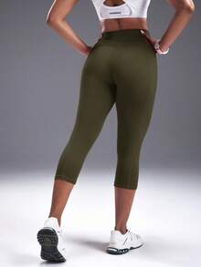 Powerista Solid Color High Waist Seamless Leggings - Army Green - View 2