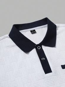 Manfinity Homme Men's Knitted Jacquard Solid Color Textured Paris Collar Cuff Ribbed Chest Stripe Buttoned Polo Set - White - View 6