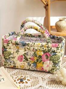 Cirelle Small Floral Print Fabric Storage Bag – Quilted Basket For Scarves, Cosmetics & Travel Toiletries, Compact Organizer For Short Trips & Daily Use, Charming Gift Idea - Multicolor - View 16