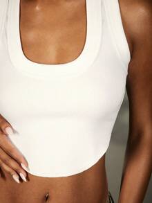 Denimoi Everyday Wear Essential Crop Top Cropped Tank Top Layering Fashion Streetwear Sexy Scoop Tank Daily Basic Easy To Style - White - View 6