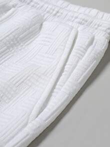 Manfinity Homme Men's Knitted Jacquard Solid Color Textured Paris Collar Cuff Ribbed Chest Stripe Buttoned Polo Set - White - View 7