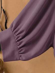 Calvaya Plus Size Casual Solid Color Tie-Up Shirt - Purple - View 3