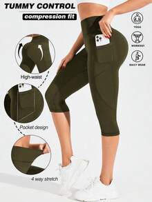 Powerista Solid Color High Waist Seamless Leggings - Army Green - View 8