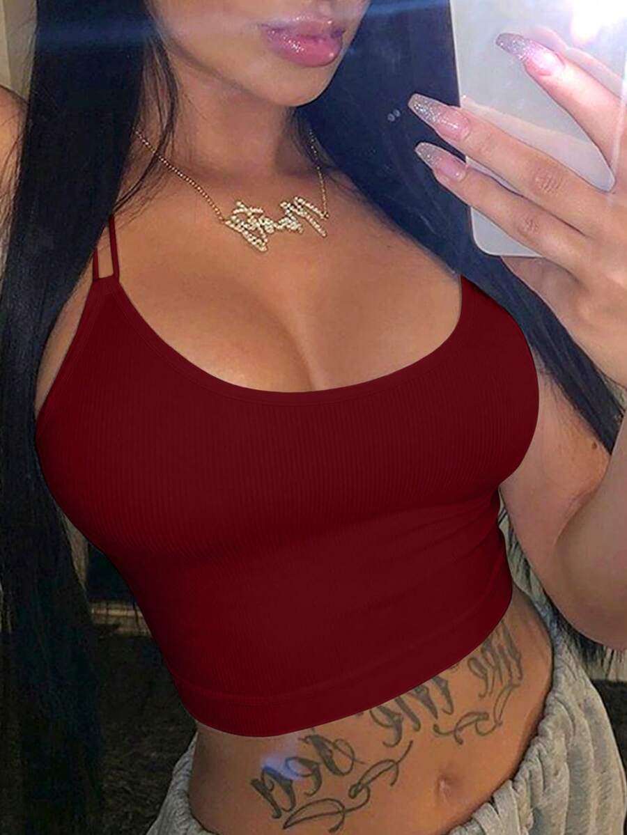 Rovax Top sin espalda con tirantes cruzados, sexy y ajustado para mujeres - Burdeos - Ver 1