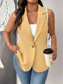 EMERY ROSE Áo blazer mỏng nhẹ, tối giản, không tay dành cho nữ cỡ lớn - Màu vàng - Xem 1