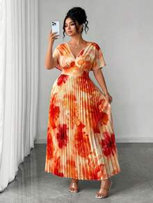 Rometta Đầm maxi mùa hè mới dành cho nữ cỡ lớn, chất liệu chiffon, màu cam họa tiết hoa, cổ chữ V, gợi cảm, thanh lịch, thắt eo, dáng suông, phù hợp cho các dịp thường nhật, nghỉ mát, tiệc tùng. - trái cam - Xem 6