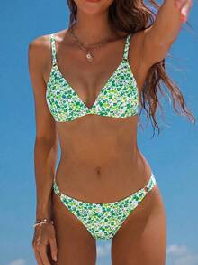 Swim Mod Bộ đồ bơi 2 mảnh nữ Xuân/Hè 2026, thời trang tươi mát, ngọt ngào, màu xanh lá cây nhạt với họa tiết hoa nhí, thích hợp cho chụp ảnh spa, nghỉ dưỡng hoặc đi biển. - Nhiều màu - Xem 3