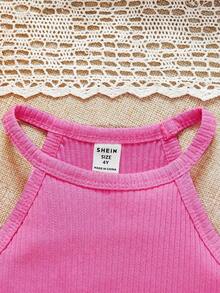 SHEIN Bộ 3 áo tank top gân sọc phong cách thường ngày cho bé gái, thích hợp đi nghỉ mát. - Nhiều màu - Xem 4
