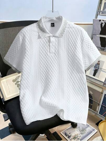 Manfinity Joysei 男士针织提花纯色纹理领口和袖口罗纹双扣 Polo 衫