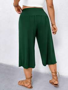 Elenzga Plus Size Women Casual Ruffle Hem Wide Leg Capri Pants - Dark Green - View 2