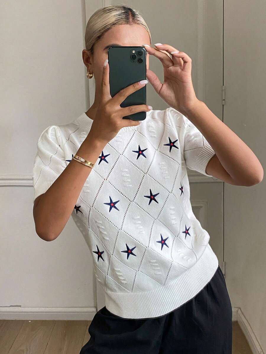 Livesso Blusas de punto para mujer - Blanco - Ver 1