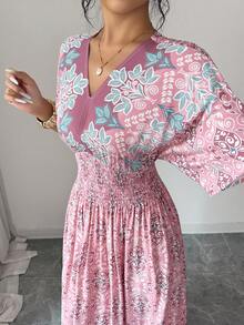 SHEIN Lacomfia 素雅碎花长款休闲连衣裙 - 粉色 - 查看 3