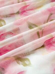 SHEIN 少女時尚優雅可愛小碎花圓領無袖洋裝 派對婚禮穿著 白色與粉色 夏季 - 粉色 - 查看 10