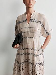 Aalyst Đầm nữ thanh lịch, dáng suông, cổ chữ V, eo rộng, vạt xòe, có túi, thích hợp cho đi chơi, hẹn hò, lễ Phục sinh, Ngày của Mẹ, đi làm, nghỉ mát, màu kaki. - Màu be - Xem 4