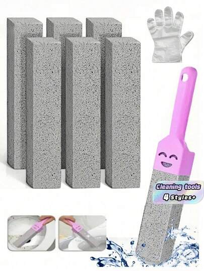 17件套浮石马桶刷套装（带手柄） - 浴室清洁石，用于去除马桶、瓷砖、水槽和浴缸上的水垢、锈渍和污垢。浴室清洁工具，配有符合人体工程学的手柄和浮石。浴室和马桶清洁刷。