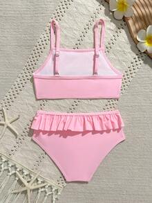 Young Girl Beach Holiday Color-Block Ruffled Multiple Layer Bikini Set Summer Holiday - Multicolor - View 2