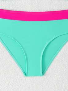 SHEIN Bộ bikini màu sắc mùa hè cho bé gái tuổi teen, đồ bơi đi biển thường ngày - Màu xanh Bạc hà - Xem 5