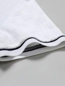 Manfinity Homme Men's Knitted Jacquard Solid Color Textured Paris Collar Cuff Ribbed Chest Stripe Buttoned Polo Set - White - View 5