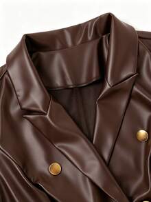 GlowEve CURVE Plus Size Women Leather Sleeveless Jacket With Button Decor - Brown - View 5