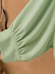 Calvaya Plus Size Casual Solid Color Tie-Up Shirt - Green - View 3
