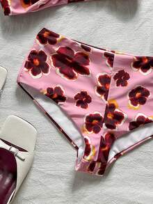Swim Mod Bikini de tela suave con estampado de lunares, con copa con pliegue y escote de corazón - Multicolor - Ver 7