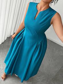 Celure Plus Size Women's Elegant Brown Summer Maxi Dress, Ruched Sides A-Line Wedding Gym Party Dress, Short Sleeve Textured Fabric Resort Dress For Prom - Teal Blue - View 7