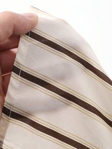 DAZY Áo sơ mi 2 trong 1 kẻ sọc dáng rộng thoải mái dành cho nữ - Màu Khaki - Xem 3