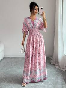 SHEIN Lacomfia 素雅碎花长款休闲连衣裙 - 粉色 - 查看 1