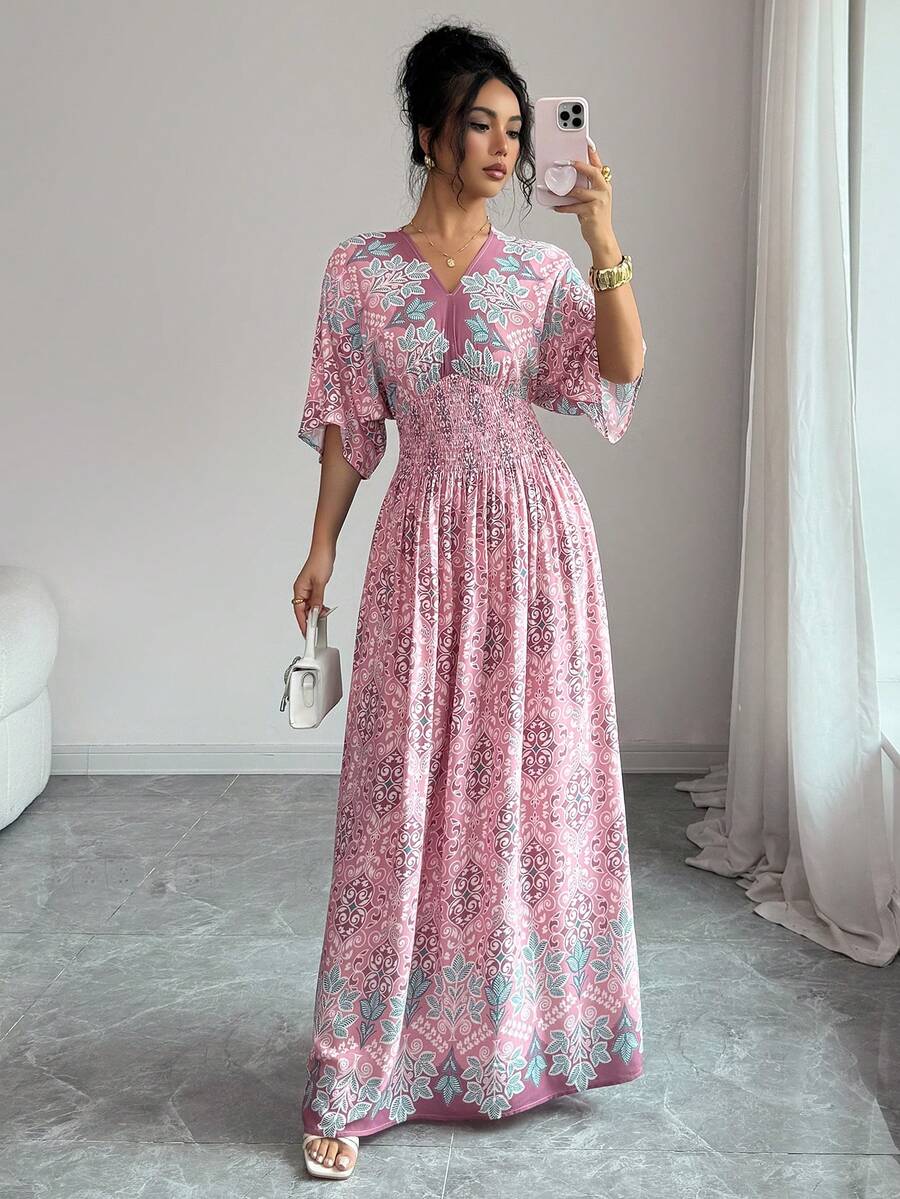 SHEIN Lacomfia 素雅碎花长款休闲连衣裙 - 粉色 - 查看 1