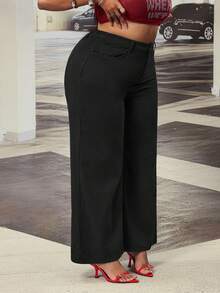 SHEIN EZwear Plus High Waist Flare Leg Jeans Black Baggy Jeans - Black - View 5