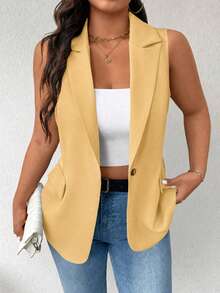 EMERY ROSE Áo blazer mỏng nhẹ, tối giản, không tay dành cho nữ cỡ lớn - Màu vàng - Xem 4