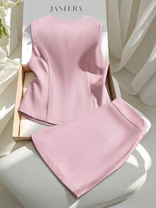 GlowEve CURVE Plus Size Women Solid Color Vest & Shorts Set - Dusty Pink - View 2