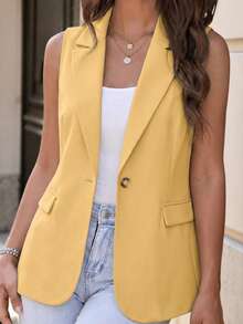 EMERY ROSE Áo blazer mỏng nhẹ, tối giản, không tay dành cho nữ cỡ lớn - Màu vàng - Xem 5