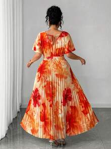 Rometta Đầm maxi mùa hè mới dành cho nữ cỡ lớn, chất liệu chiffon, màu cam họa tiết hoa, cổ chữ V, gợi cảm, thanh lịch, thắt eo, dáng suông, phù hợp cho các dịp thường nhật, nghỉ mát, tiệc tùng. - trái cam - Xem 2
