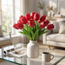 36Pcs Exquisite Realistic Red Artificial Tulip Bouquet, Faux Flowers For Home Decor, Wedding, Party And Multi-Holiday Gift - Red - View 1