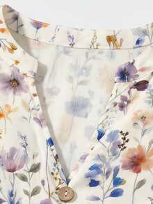 SHEIN Unity 大码女式休闲优雅百搭印花翻领衬衫 - 白色 - 查看 7