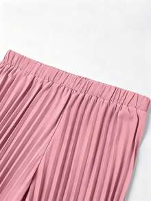 GlowEve CURVE Plus Size Women 2 Pieces Set: Sleeveless Blouse With Collar Ruffle And Pleated Pants - Pink - View 6