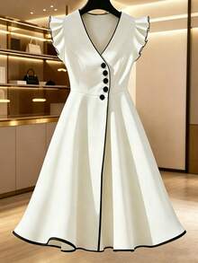SHEIN Franclia Váy midi nữ - Đen và trắng - Xem 5
