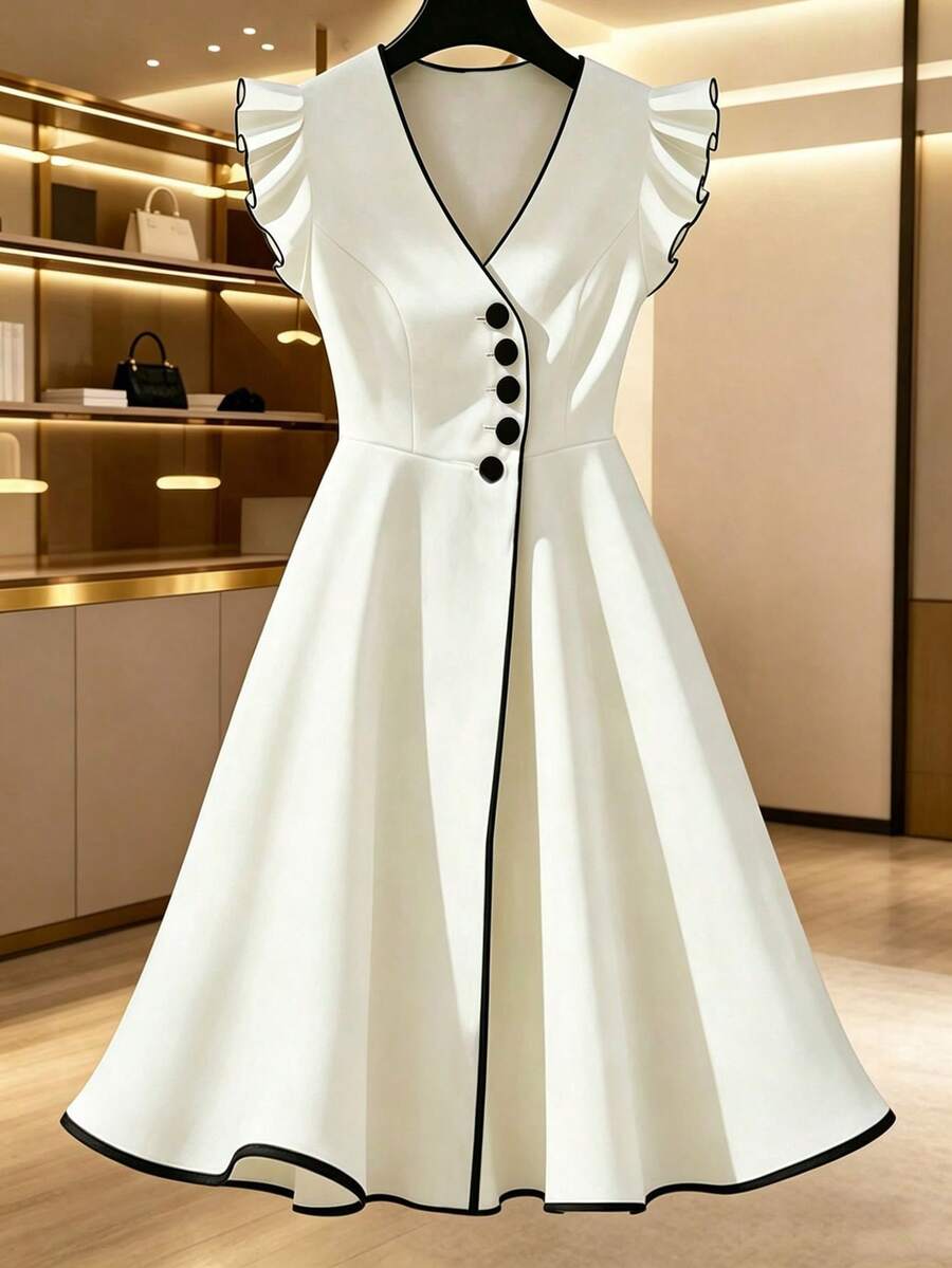 Franclia Women Midi Dresses - Black and White - View 1