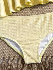 SHEIN Bộ đồ bơi tankini dệt kim họa tiết sao biển màu vàng kim loại dành cho bé gái, thích hợp cho kỳ nghỉ hè, đi biển, du lịch. - Màu vàng - Xem 6