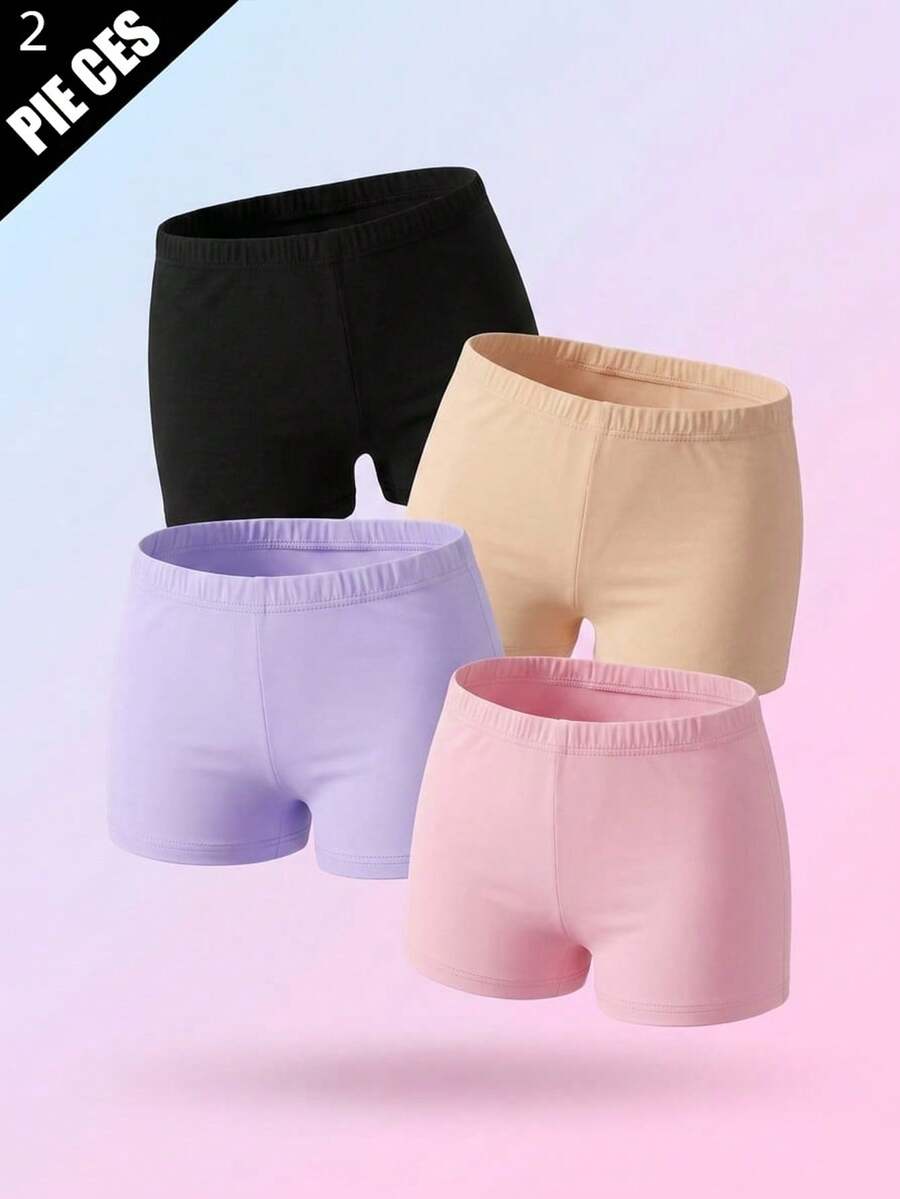 SHEIN Vintaside Kids 2件套少女可爱舒适多色打底裤,适合春夏休闲、运动和休闲穿着,简约舒适白色短裤套装 - 彩色 - 查看 1