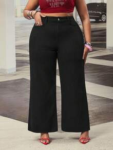 SHEIN EZwear Plus High Waist Flare Leg Jeans Black Baggy Jeans - Black - View 4