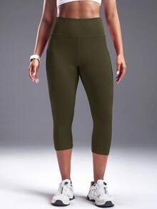 Powerista Solid Color High Waist Seamless Leggings - Army Green - View 3