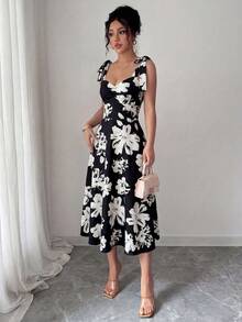 Vestido elegante y romántico para mujer con cintura ceñida y sin mangas - Multicolor 3 - Ver 3