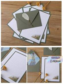 16 Green Set Of Oil Painting Envelopes Containing 6 Envelopes And 10 Pieces Of Writing Stationery For Making Invitations And Greeting Cards Gift Greeting Cards Writing Letters New Year's Gifts - Green - View 4