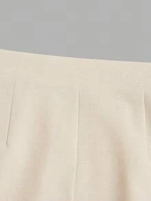 Elenzga 米色珍珠纽扣马甲短裤套装，纹理西装马甲短裤女士套装，新款夏季通勤时尚两件套 - 杏色 - 查看 4