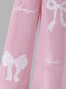 SHEIN Sparklyn 青少年女孩秋季服飾 高腰休閒可愛 Clean Girl 風格 時尚街頭風 日常上學通勤 蝴蝶結字母印花 寬鬆寬腿褲 - 彩色 - 查看 5