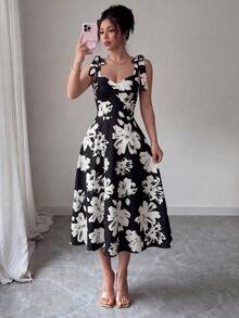 Vestido elegante y romántico para mujer con cintura ceñida y sin mangas - Multicolor 3 - Ver 4